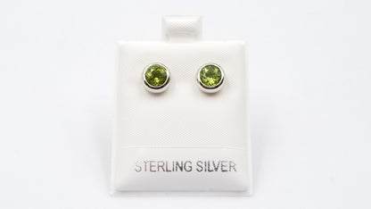 PERIDOT 6 MM ROUND BEZEL SET STERLING SILVER STUD EARRINGS