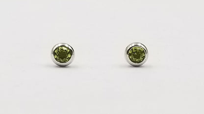 PERIDOT 6 MM ROUND BEZEL SET STERLING SILVER STUD EARRINGS