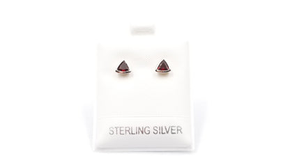 GARNET 4X4 MM TRIANGLE SHAPE BEZEL SET STERLING SILVER STUDS EARRINGS