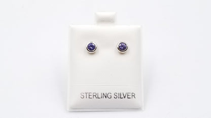 TANZANITE 4 MM ROUND BEZEL SET STERLING SILVER STUDS EARRINGS