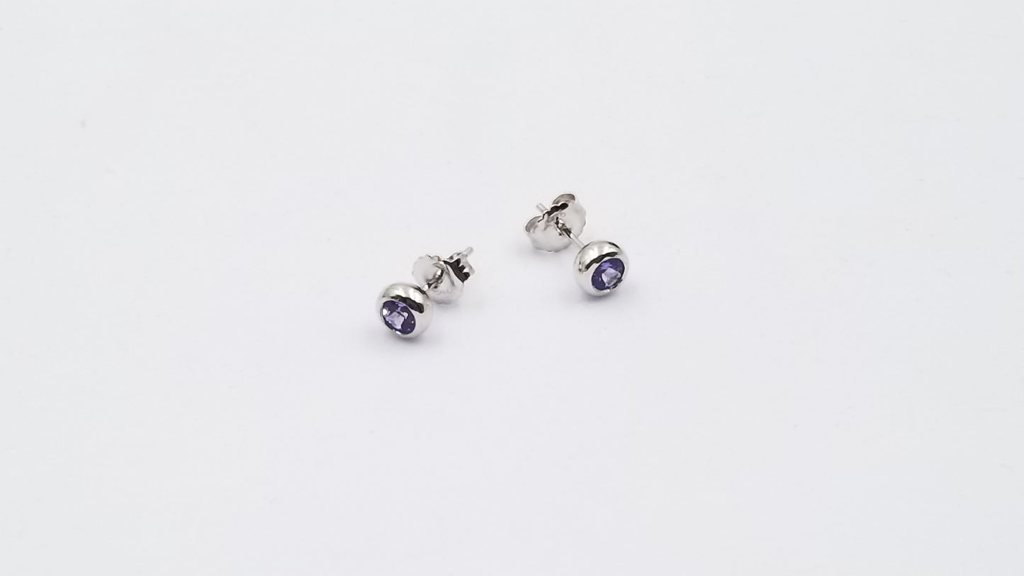 TANZANITE 4 MM ROUND BEZEL SET STERLING SILVER STUDS EARRINGS