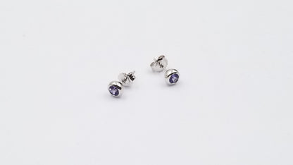 TANZANITE 4 MM ROUND BEZEL SET STERLING SILVER STUDS EARRINGS