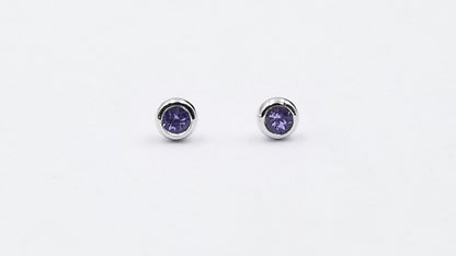 TANZANITE 4 MM ROUND BEZEL SET STERLING SILVER STUDS EARRINGS
