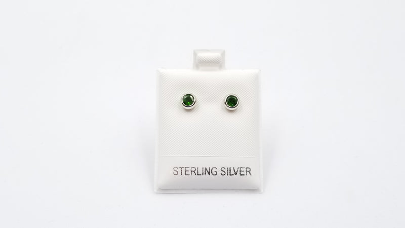 GREEN CHROME DIOPSIDE 4 MM ROUND BEZEL SET STERLING SILVER STUDS EARRINGS