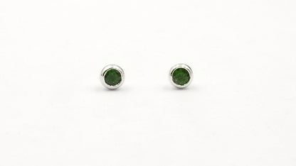GREEN CHROME DIOPSIDE 4 MM ROUND BEZEL SET STERLING SILVER STUDS EARRINGS