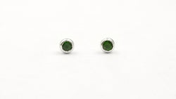 GREEN CHROME DIOPSIDE 4 MM ROUND BEZEL SET STERLING SILVER STUDS EARRINGS