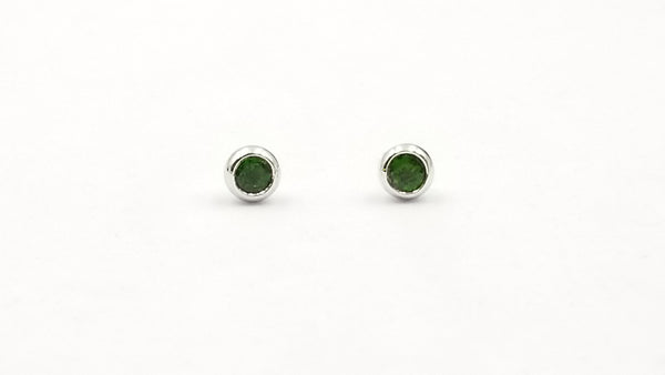 GREEN CHROME DIOPSIDE 4 MM ROUND BEZEL SET STERLING SILVER STUDS EARRINGS