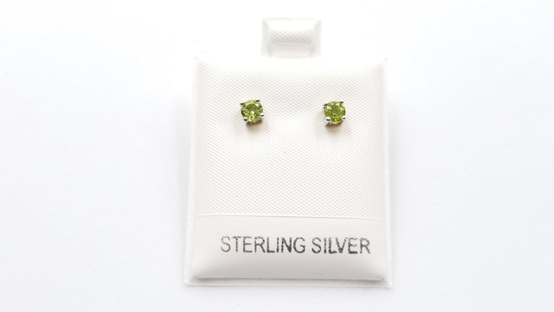 PERIDOT 4 MM ROUND 4 PRONG SET STERLING SILVER STUDS EARRINGS