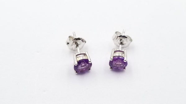 AMETHYST 6 MM ROUND PRONG SET STERLING SILVER STUDS EARRINGS