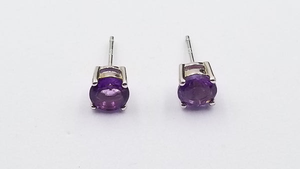 AMETHYST 6 MM ROUND PRONG SET STERLING SILVER STUDS EARRINGS