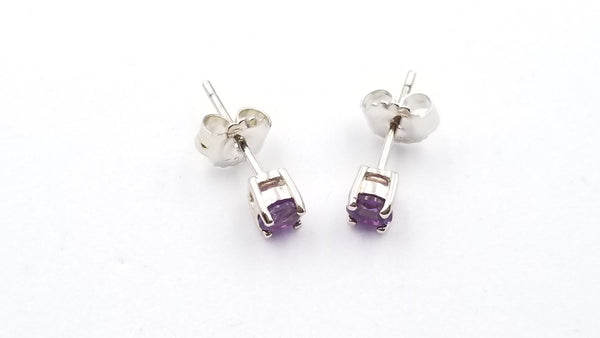 AMETHYST 4 MM ROUND PRONG SET STERLING SILVER STUDS EARRINGS