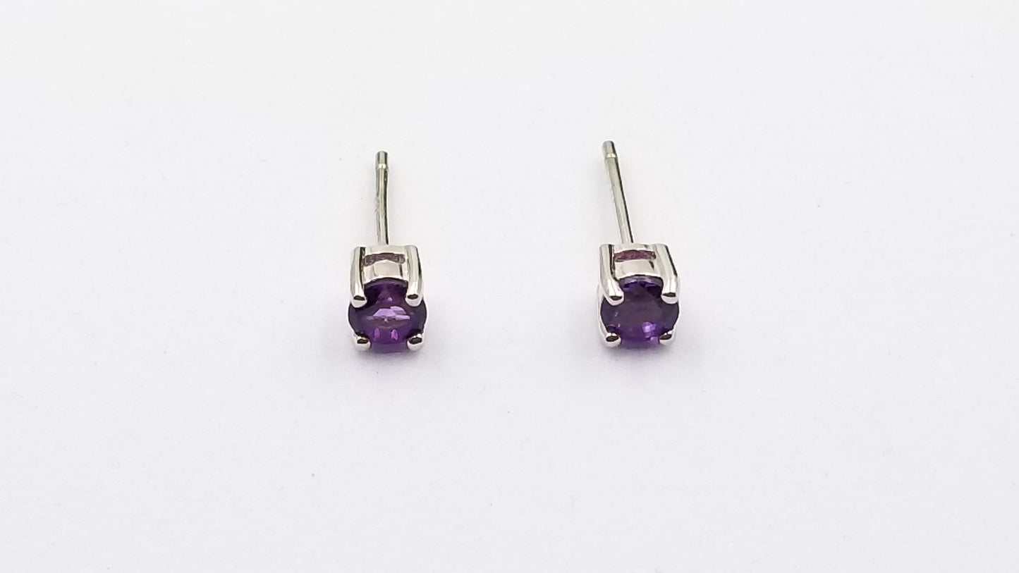 AMETHYST 4 MM ROUND PRONG SET STERLING SILVER STUDS EARRINGS