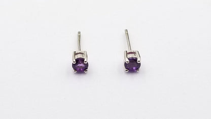 AMETHYST 4 MM ROUND PRONG SET STERLING SILVER STUDS EARRINGS