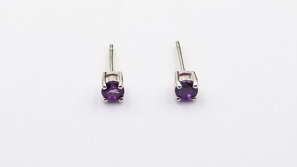 AMETHYST 4 MM ROUND PRONG SET STERLING SILVER STUDS EARRINGS