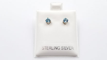 BLUE TOPAZ 4 MM ROUND PRONG SET STERLING SILVER STUDS EARRINGS