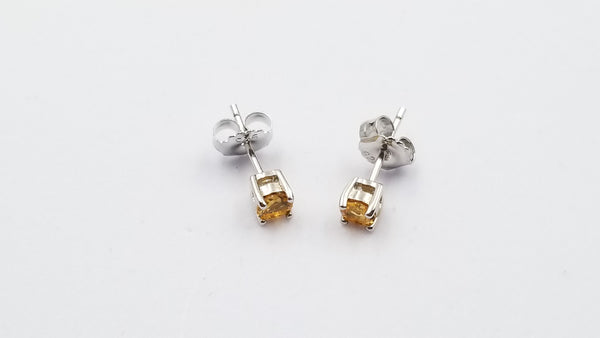 CITRINE 4 MM ROUND PRONG SET STERLING SILVER STUDS EARRINGS