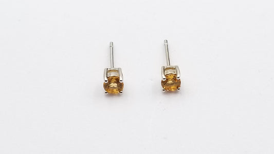 CITRINE 4 MM ROUND PRONG SET STERLING SILVER STUDS EARRINGS