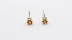 CITRINE 4 MM ROUND PRONG SET STERLING SILVER STUDS EARRINGS