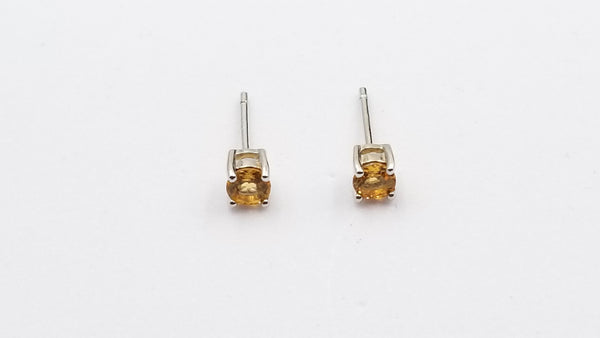 CITRINE 4 MM ROUND PRONG SET STERLING SILVER STUDS EARRINGS