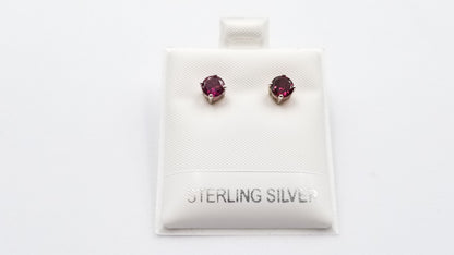 RHODOLITE GARNET 5 MM ROUND PRONG SET STERLING SILVER STUDS EARRINGS