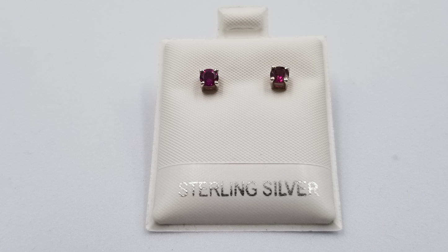 RHODOLITE GARNET 4 MM ROUND PRONG SET STERLING SILVER STUDS EARRINGS