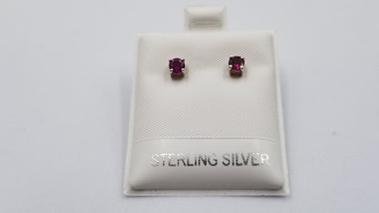 RHODOLITE GARNET 4 MM ROUND PRONG SET STERLING SILVER STUDS EARRINGS