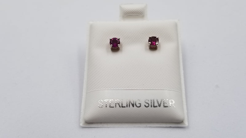 RHODOLITE GARNET 4 MM ROUND PRONG SET STERLING SILVER STUDS EARRINGS