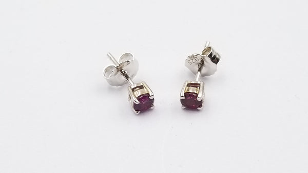 RHODOLITE GARNET 4 MM ROUND PRONG SET STERLING SILVER STUDS EARRINGS