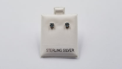 AQUAMARINE 4 MM ROUND PRONG SET STERLING SILVER STUDS EARRINGS