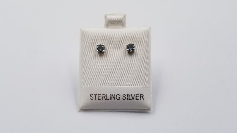 AQUAMARINE 4 MM ROUND PRONG SET STERLING SILVER STUDS EARRINGS