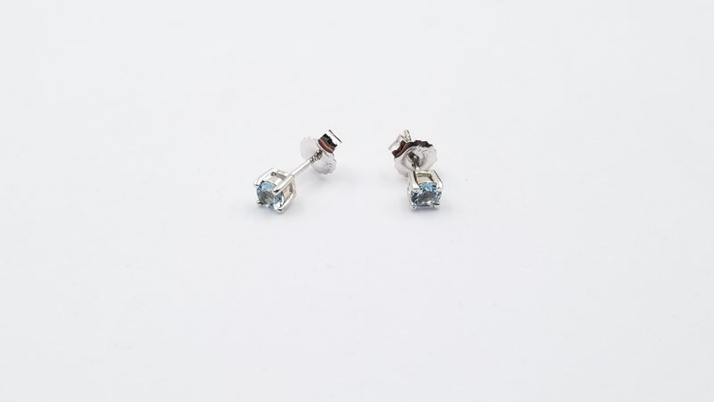 AQUAMARINE 4 MM ROUND PRONG SET STERLING SILVER STUDS EARRINGS