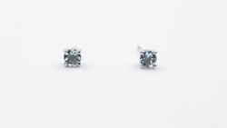 AQUAMARINE 4 MM ROUND PRONG SET STERLING SILVER STUDS EARRINGS