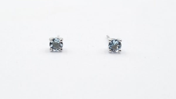 AQUAMARINE 4 MM ROUND PRONG SET STERLING SILVER STUDS EARRINGS