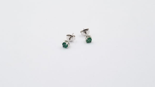 EMERALD 4 MM ROUND PRONG SET STERLING SILVER STUDS EARRINGS