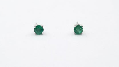 EMERALD 4 MM ROUND PRONG SET STERLING SILVER STUDS EARRINGS