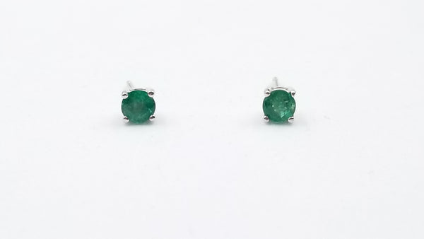 EMERALD 4 MM ROUND PRONG SET STERLING SILVER STUDS EARRINGS