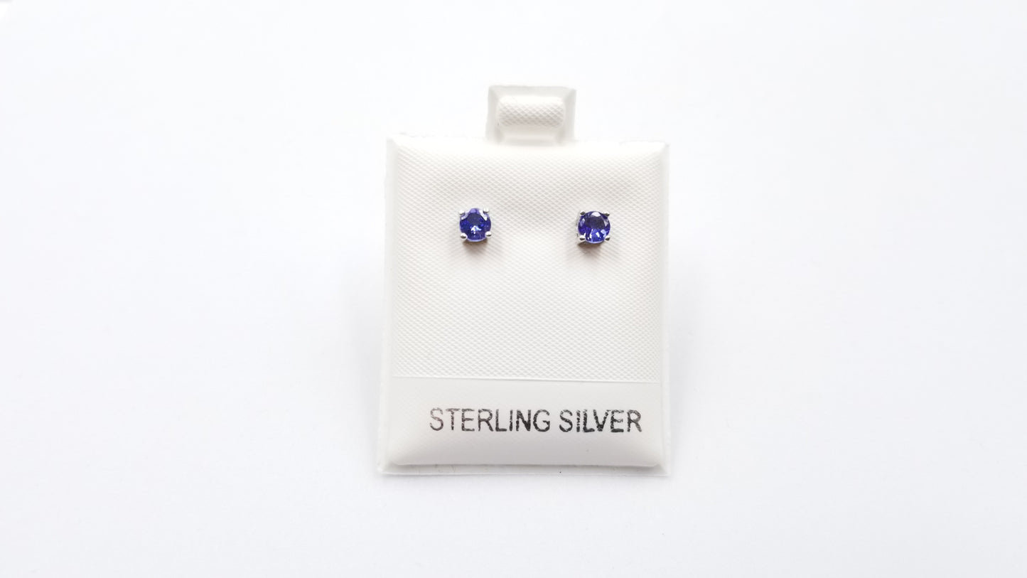 TANZANITE 4 MM ROUND PRONG SET SERLING SILVER STUDS EARRINGS