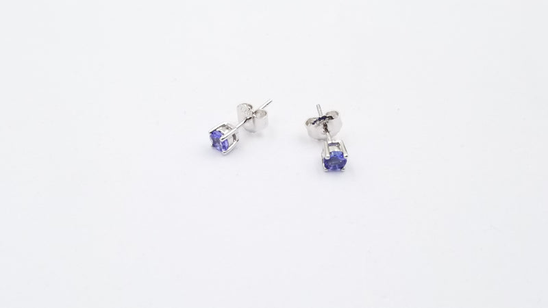 TANZANITE 4 MM ROUND PRONG SET SERLING SILVER STUDS EARRINGS