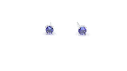 TANZANITE 4 MM ROUND PRONG SET SERLING SILVER STUDS EARRINGS