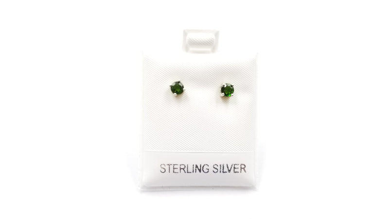 GREEN CHROME DIOPSIDE 4 MM ROUND PRONG SET STUDS EARRINGS