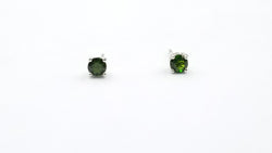 GREEN CHROME DIOPSIDE 4 MM ROUND PRONG SET STUDS EARRINGS