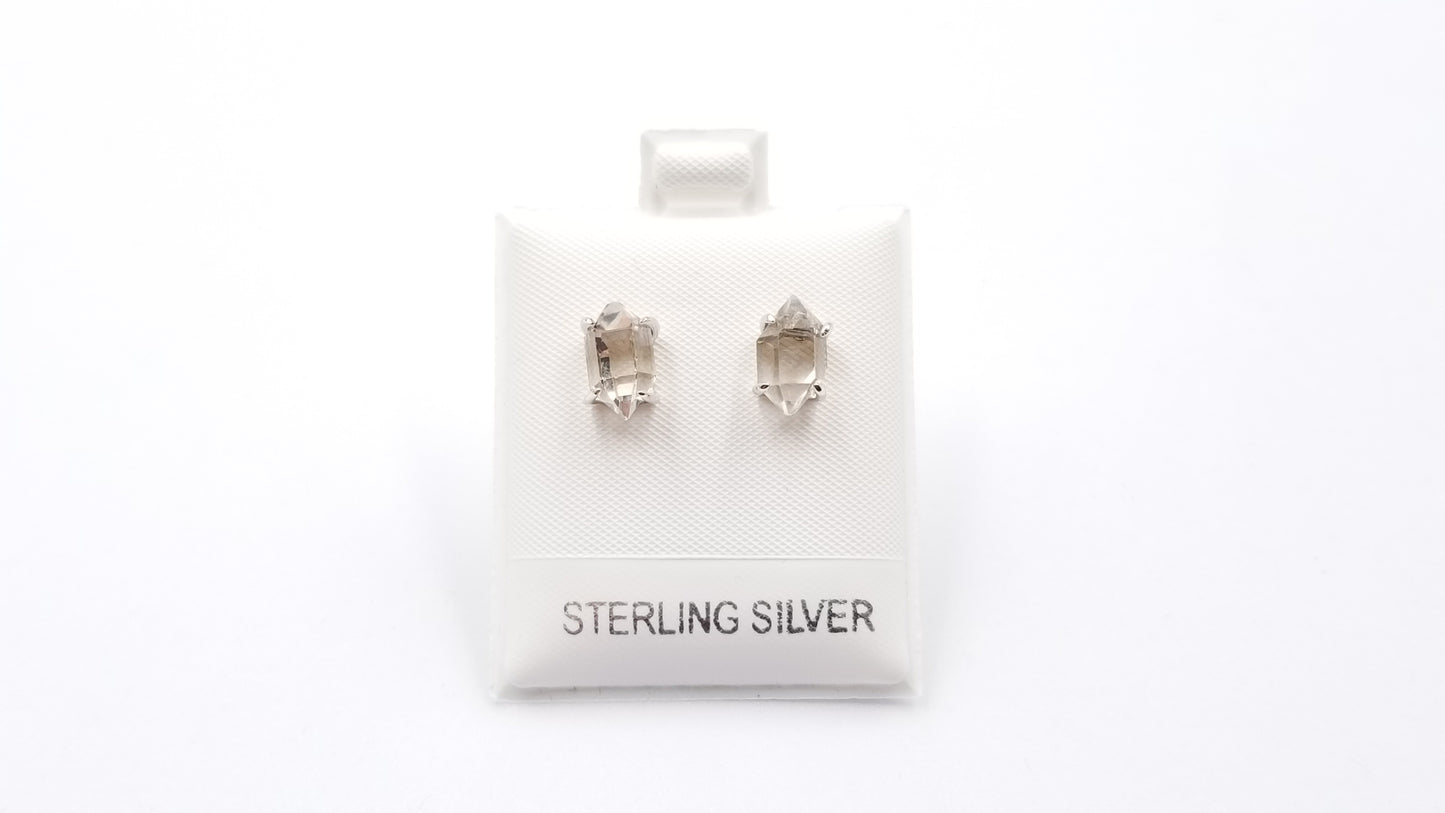 HERKIMER 6-10MM PRONG SET STERLING SILVER STUDS EARRINGS