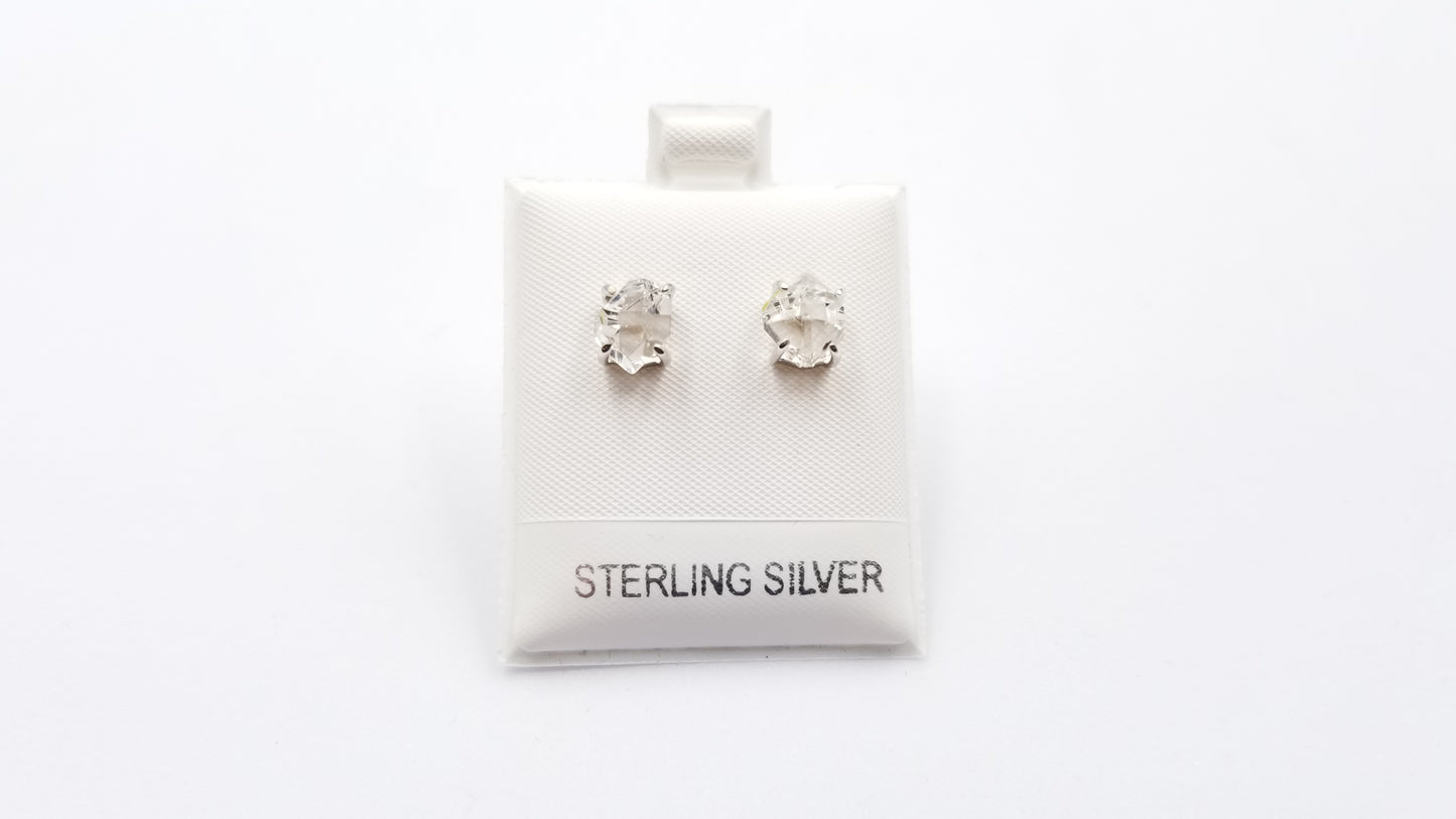 HERKIMER 6-9MM PRONG SET STERLING SILVER STUDS EARRINGS