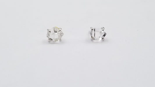HERKIMER 6-9MM PRONG SET STERLING SILVER STUDS EARRINGS