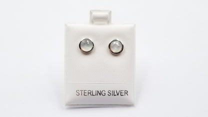 MOONSTONES 6 MM ROUND STERLING SILVER BEZEL SET STUDS EARRINGS