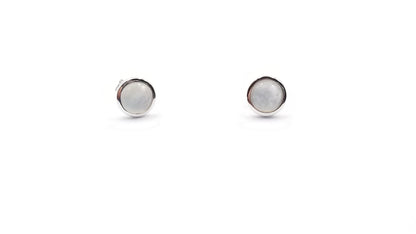 MOONSTONES 6 MM ROUND STERLING SILVER BEZEL SET STUDS EARRINGS