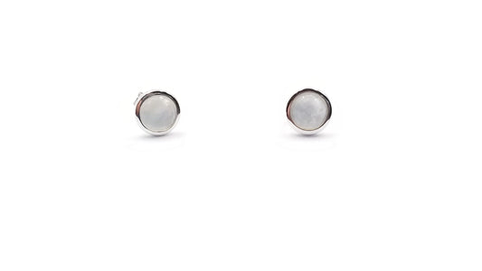 MOONSTONES 6 MM ROUND STERLING SILVER BEZEL SET STUDS EARRINGS