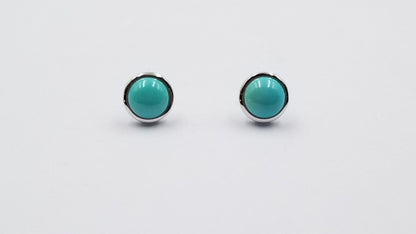 TURQUOISE 8 MM ROUND BEZEL SET STERLING SILVER STUDS EARRINGS