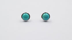 TURQUOISE 8 MM ROUND BEZEL SET STERLING SILVER STUDS EARRINGS