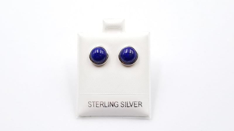 LAPIS 8 MM ROUND PRONG SET STERLING SILVER STUDS EARRINGS